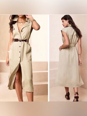 Banana Republic Factory Sleeveless Button-Front Shirtdress w/ Belt & Pockets, M